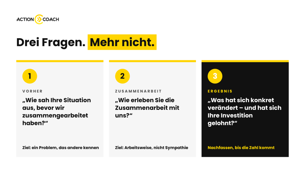 Videoreferenz erstellen mit drei Interviewfragen: Vorher, Zusammenarbeit, Ergebnis